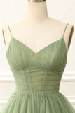 Chic Straps Pleated A-line Sage Green Homecoming Dress HZ1024