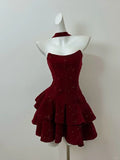 Lovely A Line Strapless Burgundy Satin Sequin Short Homecoming Dress 18th Birthday Outfits HZ1024