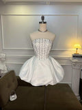 Lovely A Line Strapless Satin Beads Short Homecoming Dress 18th Birthday Outfits HZ1024