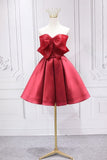 Sweet A Line Strapless Burgundy Satin With Bow Short Homecoming Dress 17th Birthday Outfits HZ1024