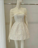 Pretty A Line Off The Shoulder Satin Lace Short Homecoming Dress 19th Birthday Outfits HZ1024