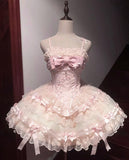 Pretty Pink Ball Gown Spaghetti Straps Tulle Lace With Bow Short Homecoming Dress 17th Birthday Outfits HZ1024
