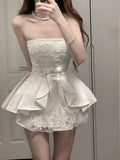 Cute A Line Strapless Satin Lace Short Homecoming Dress 19th Birthday Outfits HZ1024