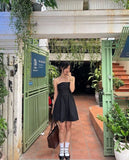 Simple Black A Line Strapless Satin Short Homecoming Dress 17th Birthday Outfits HZ1024