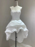 White Cute Ball Gown Spaghetti Straps Satin Short Homecoming Dress 18th Birthday Outfits HZ1024
