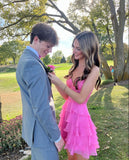 Lovely A Line Spaghetti Straps Layer Chiffon Lace Short Homecoming Dress 20th Birthday Outfits HZ1024