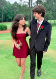 Style Simple A Line Strapless Burgundy Satin Short Homecoming Dress 19th Birthday Outfits HZ1024