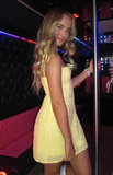 Shiny A Line Spaghetti Straps Pastel Yellow Sequin Short Homecoming Dress 18th Birthday Outfits HZ1024