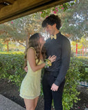 Shiny A Line Spaghetti Straps Pastel Yellow Sequin Short Homecoming Dress 18th Birthday Outfits HZ1024