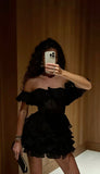 Lovely A Line Off The Shoulder Black Chiffon Short Homecoming Dress 18th Birthday Outfits HZ1024