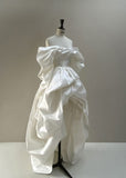 Simple High Low Sweetheart Satin Ruffles Long White Wedding Dresses HZ1024