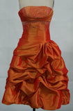 Vintage A Line Orange Strapless Pleated Satin Beads Short Homecoming Dress 18th Birthday Outfits HZ1024