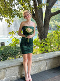 Sparkly Dark Green Mermaid Strapless Sequin Short Homecoming Dress 21th Birthday Outfits HZ1024