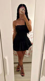 Elegant Black Strapless Satin Short Homecoming Dress 19th Birthday Outfits HZ1024