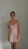 Sparkly Pink A Line Spaghetti Straps Tulle Sequin Short Homecoming Dress 19th Birthday Outfits HZ1024