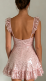 Sparkly Pink A Line Spaghetti Straps Tulle Sequin Short Homecoming Dress 19th Birthday Outfits HZ1024