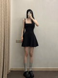 Style Simple Black A Line Square Satin Short Homecoming Dress 17th Birthday Outfits HZ1024
