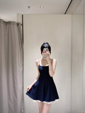 Navy Elegant A Line Spaghetti Straps Satin Short Homecoming Dress 17th Birthday Outfits HZ1024