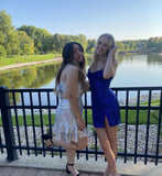 Glitter Mermaid Spaghetti Straps Royal Blue Satin Sequin Short Homecoming Dress 20th Birthday Outfits HZ1024