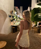 Pretty A Line Spaghetti Straps Sequin Short Homecoming Dress 19th Birthday Outfits HZ1024