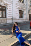 Unique Royal Blue Mermaid V Neck Satin Long Prom Dress,Formal Evening Dress HZ1024