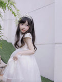 Unique A Line Satin Tulle Short Sleeves Flower Girl Dress HZ1024