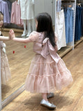 Sweet A Line Two Piece Satin Tulle Short Sleeves Flower Girl Dress HZ1024