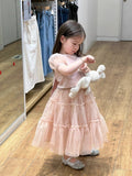 Sweet A Line Two Piece Satin Tulle Short Sleeves Flower Girl Dress HZ1024