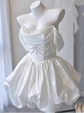 Princess A Line Off The Shoulder Satin Beaded Short Homecoming Dress 16th Birthday Outfits HZ1024