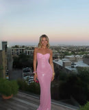 Sexy Pink Mermaid Spaghetti Straps Sequin Long Prom Dress, Evening Dress HZ1024