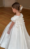 Princess A Line Satin Applique With Short Sleeves Flower Girl Dress HZ1024
