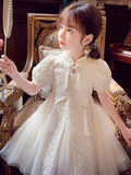 Sweet A Line High Neck Tulle Lace With Short Sleeves Flower Girl Dress HZ1024