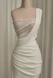 Sexy Mermaid Long Satin Sequin Long White Wedding Dresses HZ1024