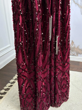 Shiny A Line Strapless Satin Tulle Sequin Long Prom Dress, Evening Dress HZ1024