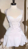 Chic A Line Short Satin White Homecoming Dress 18th Birthday Outfits HZ1024