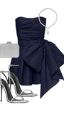 Chic A line Satin Strapless Short Navy Blue Homecoming Dress 20th Birthday Outfits HZ1024