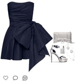 Chic A line Satin Strapless Short Navy Blue Homecoming Dress 20th Birthday Outfits HZ1024