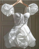 Elegant A line Square Neckline White Short Homecoming Dress 18th Birthday Outfits HZ1024