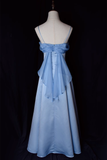 Vintage A Line Spaghetti Straps Blue Long Prom Dresses HZ1024