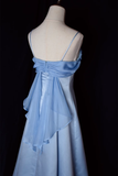 Vintage A Line Spaghetti Straps Blue Long Prom Dresses HZ1024