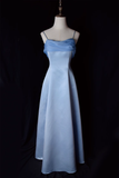Vintage A Line Spaghetti Straps Blue Long Prom Dresses HZ1024