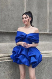 Elegant Royal Blue Bubble Off Shoulder Cheap Short Homecoming Dresses Birthday Outfits HZ1024