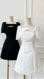 Vintage A line Short Sleeves Satin Homecoming Dress HZ1024