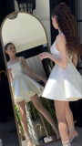 Sexy A Line Straps Ivory Satin Short Homecoming Dress Birthday Outfits HZ1024