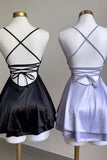 A Line Spaghetti Straps Backless Homecoming Dresses Black Birthday Outfits HZ1024