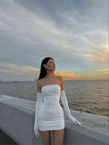Sexy Sheath Strapless White Short Homecoming Dress Birthday Outfits HZ1024