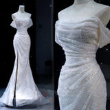 Fairytale Wedding Dress White Mermaid Sequin Short Sleeves Wedding Dresses HZ1024