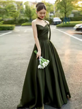 Sexy A line Sweetheart Satin Green Long Prom Dress HZ1024