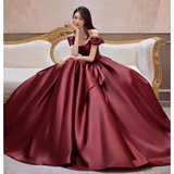Sexy A Line Off The Shoulder Satin Burgundy Long Prom Dresses HZ1024