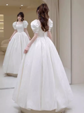 Fairytale A Line Short Sleeves Lace White Long Wedding Dresses HZ1024